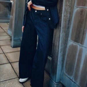 Ardene Blue Striped Flare & Wide Leg Jeans - Size 9/10